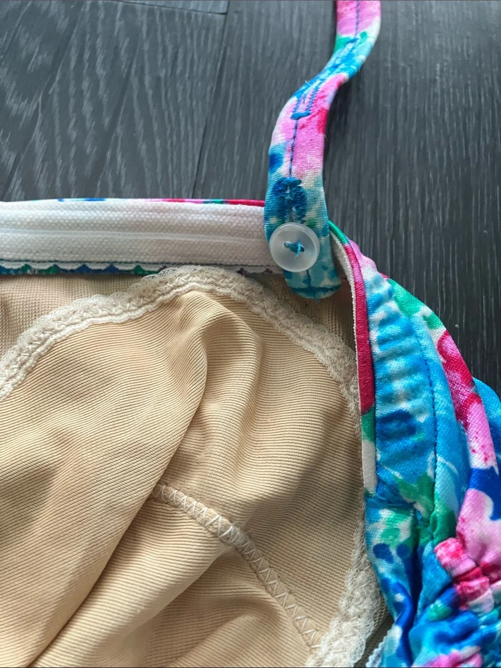 Vintage 80s Bright Blue & Pink Watercolor Floral One Piece Swimsuit
